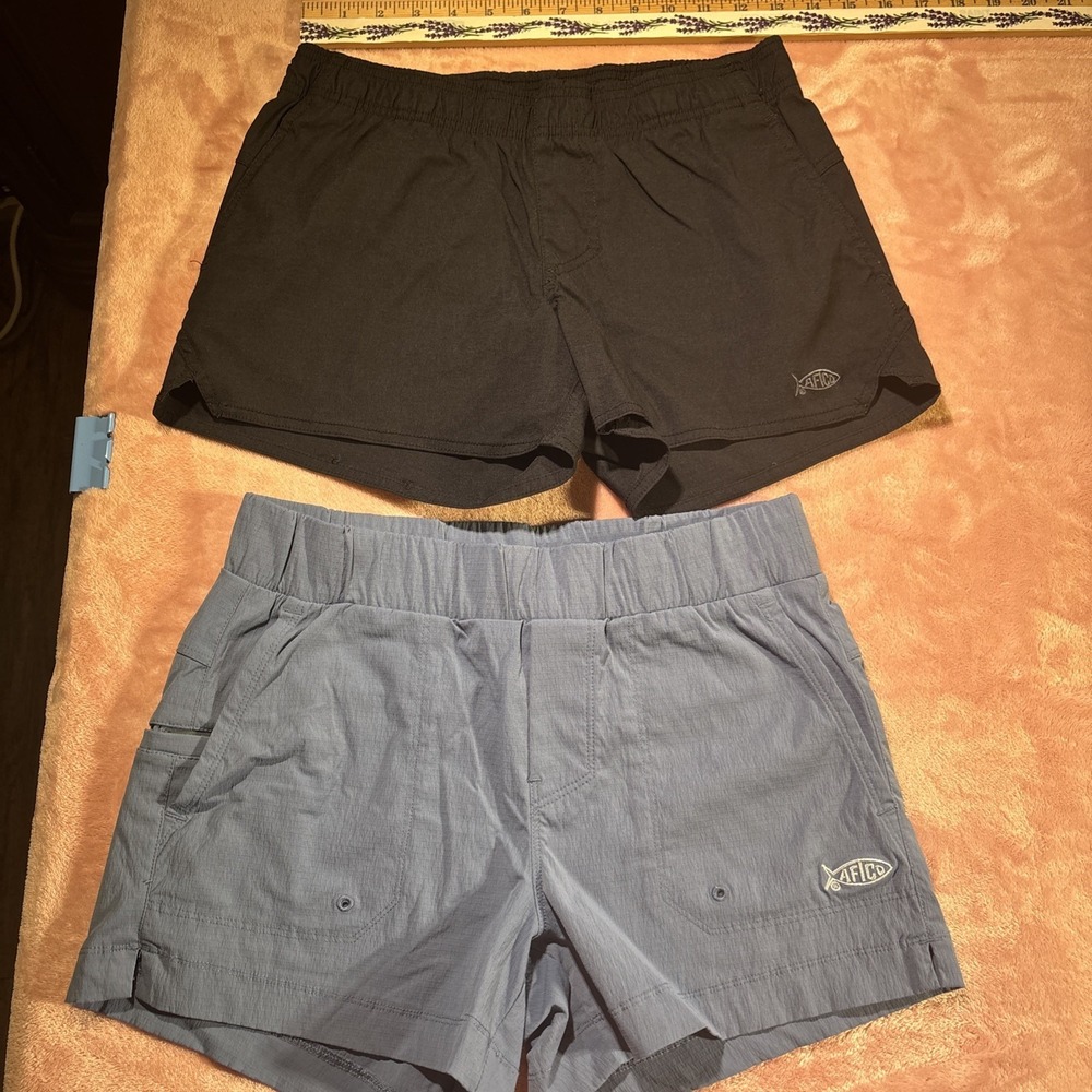 AFTCO Lot Of Two Women's Sz XS Pull On Shorts Blue And Black. Fishing.